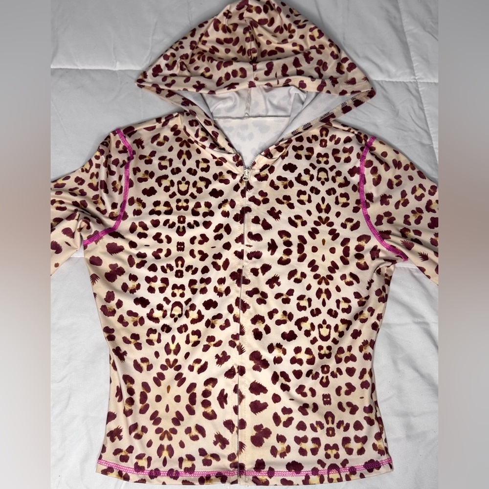 Leopard Print Hoodie with Pink Accents